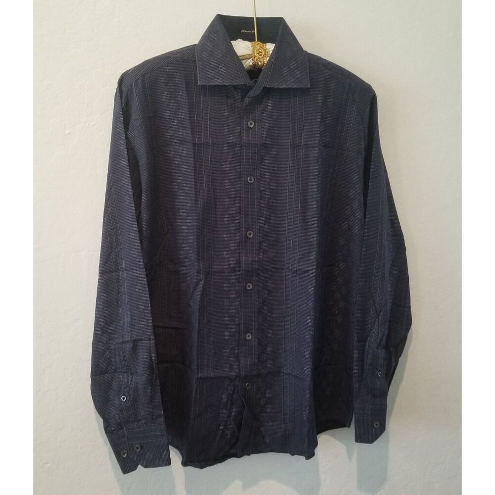 Bugatchi Uomo Classic Fit Mens Casual Button Down Shirt Striped Blue Long Sleeve
